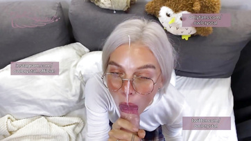 Sexy slim babe getting sprayed in the face countless times mix