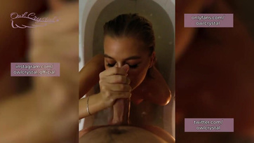 Sexy slim babe getting sprayed in the face countless times mix
