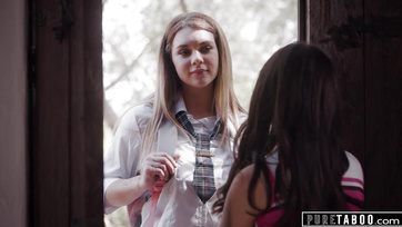 The young schoolgirls went at each other.
