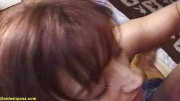 After blowjob, busty redhead Hungarian milf hops on cock