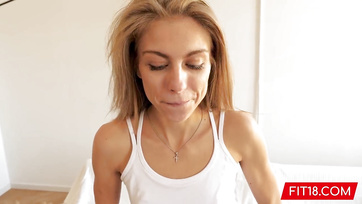 A slender beauty from Budapest bounces with her tight pussy at the sex casting