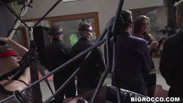Lucky Guy Fucks Hungarian Babe in Fishnet Stockings while Others Watch