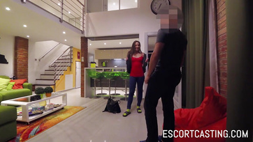 Charming Hungarian escort kitten schoolgirl caresses guy's cock in costume