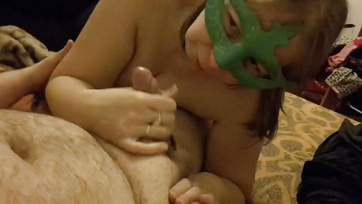 A fortysomething Hungarian housewife tugs and sucks her partner's cock.