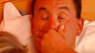 Hung stud sets up the muscular chick's clit to get her juicy pussy fucked hard