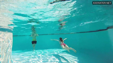 Beneath the Water, the Bold Hungarian Girl Teased the Guy's Tiny Cock
