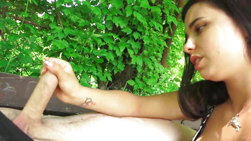 Tender Hungarian Teen Teases Guy's Tool on the Bench