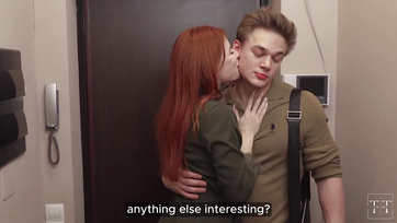 Stepdaughter Deepthroats Stepdad's Long Thick Cock with Red Wife Watching