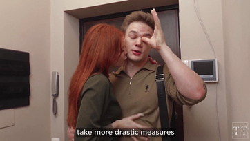 Stepdaughter Deepthroats Stepdad's Long Thick Cock with Red Wife Watching