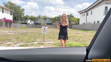 Blonde British Porn Star Rides Guy's Massive Cock in the Driver's Seat