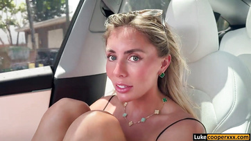 Blonde British Porn Star Rides Guy's Massive Cock in the Driver's Seat