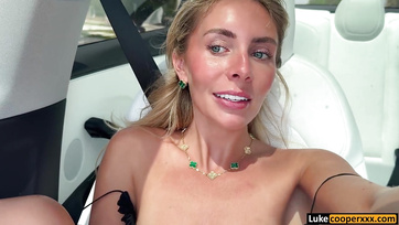 Blonde British Porn Star Rides Guy's Massive Cock in the Driver's Seat