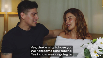 Sultry Babe Strips During Makeout and Bites Partner's Hard Cock