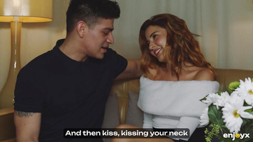 Sultry Babe Strips During Makeout and Bites Partner's Hard Cock