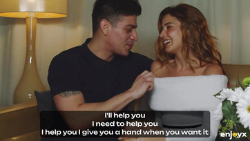 Sultry Babe Strips During Makeout and Bites Partner's Hard Cock