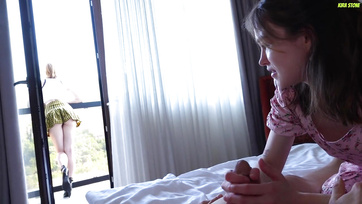 Inexperienced Teen Lesbians Ride Boy's Cock for the First Time