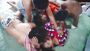 Every guy fucked the skinny chambermaid and came on her face together