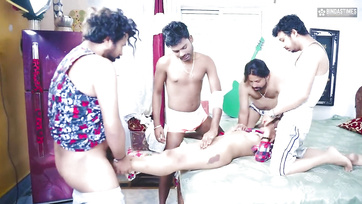 Every guy fucked the skinny chambermaid and came on her face together