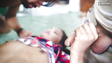 Every guy fucked the skinny chambermaid and came on her face together