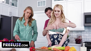 Blonde Stepmom and Naughty Stepsister Always Down to Fuck the Boy