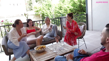 Hardcore Threesome: Hottie Teen and Busty MILF Fucked While Others Watched