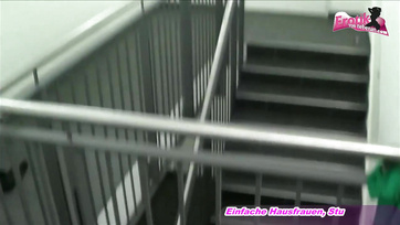 Stairwell Blowjob and Fuck for Horny German Girl's Tight Hole