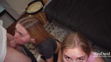 Naughty Teen Sluts Pleasuring Their Boyfriends' Erect Cocks Side by Side