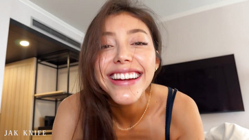 Seductive Spanish Bombshell Lures Lucky American Guy with Body Language in Hotel Room