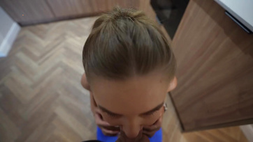 Banging a Cute Gym Girl in the Bakery, Finishing on Her Face
