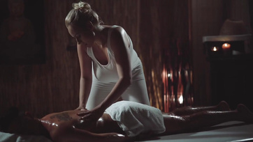 Big-Boobed Czech Babe Rubs Hard Dick During Oily Massage