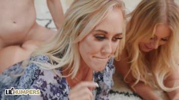 Two Busty Blondes Share a Lucky Teen's Cock and Get Double the Fun