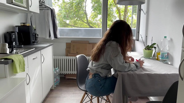 Hardcore Kitchen Fuck with My Handsome Roommate and Deepthroat Blowjob