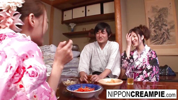 Naughty Japanese Girl Gets Her Hairy Pussy Fucked Next to Sleeping Maid