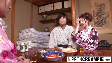 Naughty Japanese Girl Gets Her Hairy Pussy Fucked Next to Sleeping Maid
