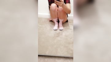 Blonde Teen Babe Masturbating in Front of Mirror Recorded with Phone