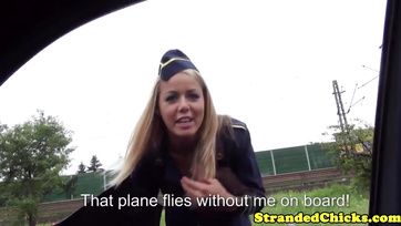 Beautiful Budapest Flight Attendant Sucks Driver's Rock Hard Cock in Car