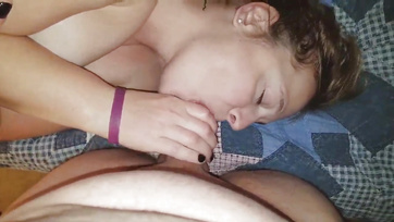 Big-Titted Wife Sucks and Swallows Cock in Her Tight Pussy