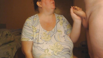 Stepmom Sucks Her Stepbrother's Cock Slowly - Big Tits Mom