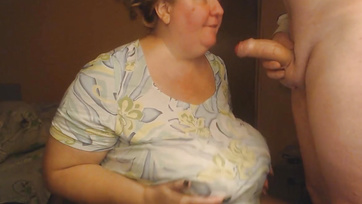 Stepmom Sucks Her Stepbrother's Cock Slowly - Big Tits Mom