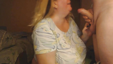 Stepmom Sucks Her Stepbrother's Cock Slowly - Big Tits Mom