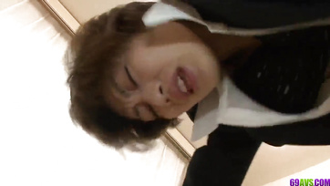 Japanese Teen Babe Drenched in Cum with Bushy Pussy Stuffed