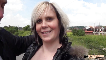 Blonde Babe Gives Public BJ and Takes It in Her Tiny Ass