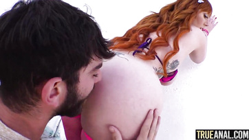 Curvy Redhead Beauty Slips into Thick Cock with Her Asshole